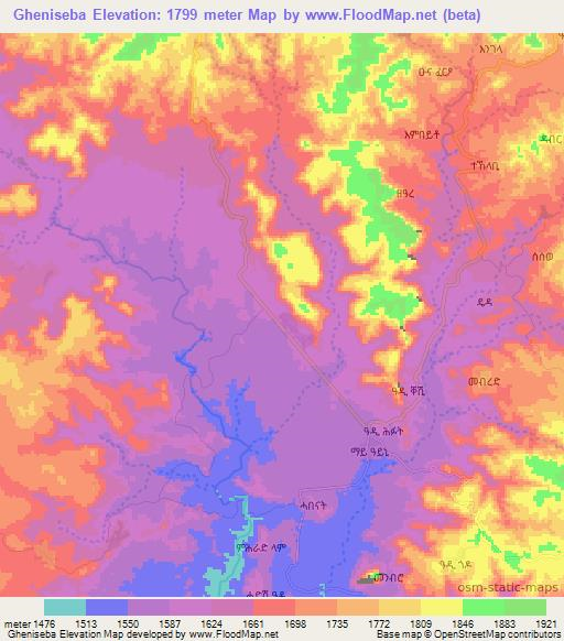 Gheniseba,Eritrea Elevation Map