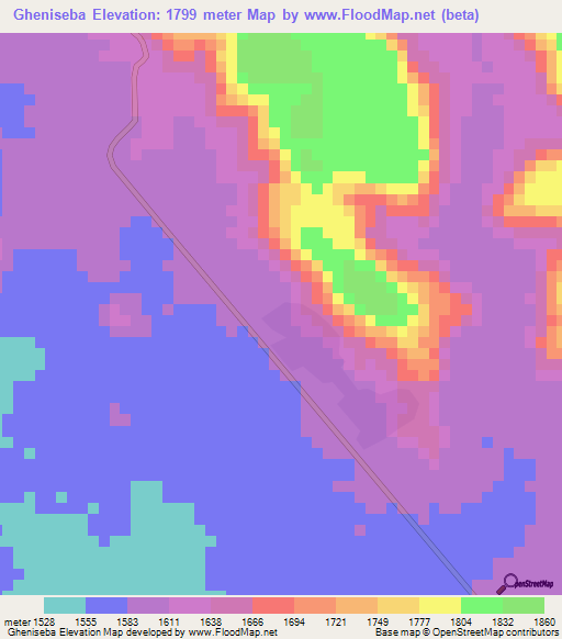 Gheniseba,Eritrea Elevation Map