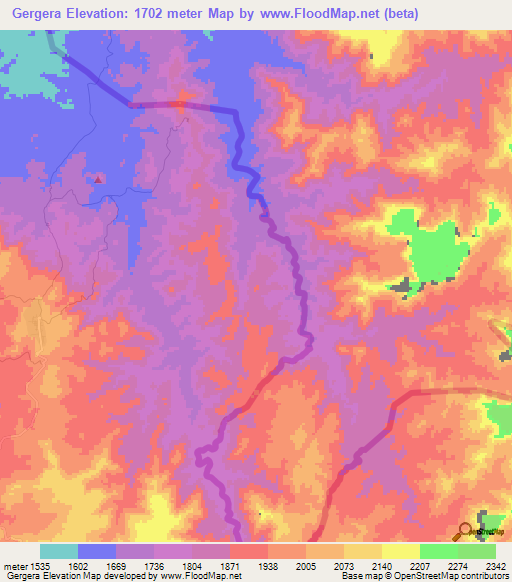 Gergera,Eritrea Elevation Map