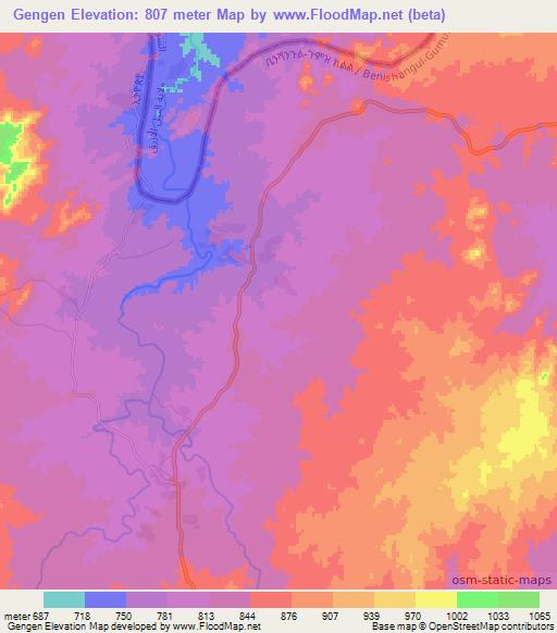 Gengen,Ethiopia Elevation Map