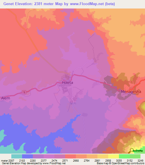 Genet,Ethiopia Elevation Map