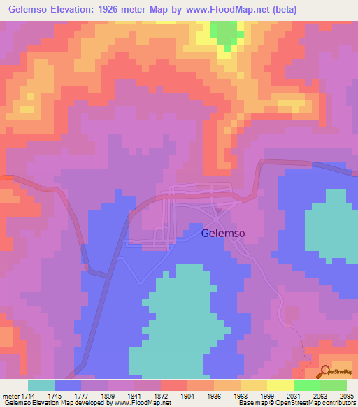 Gelemso,Ethiopia Elevation Map
