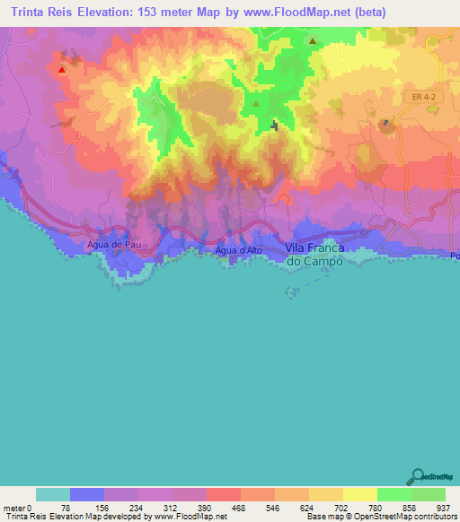 Trinta Reis,Portugal Elevation Map