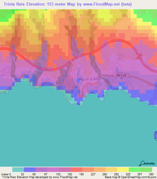 Trinta Reis,Portugal Elevation Map