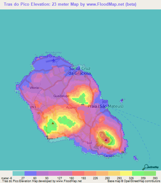 Tras do Pico,Portugal Elevation Map