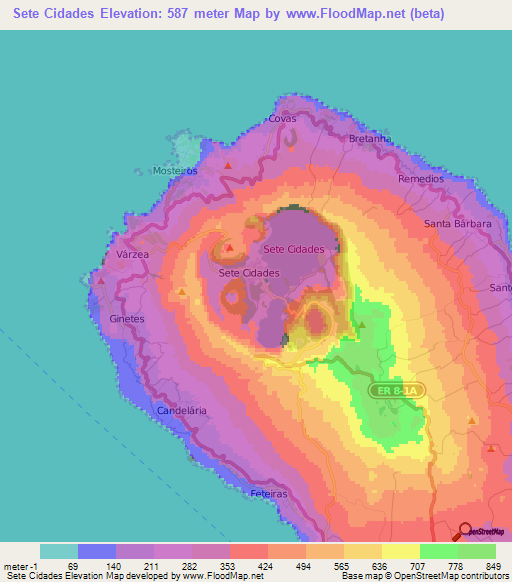 Sete Cidades,Portugal Elevation Map