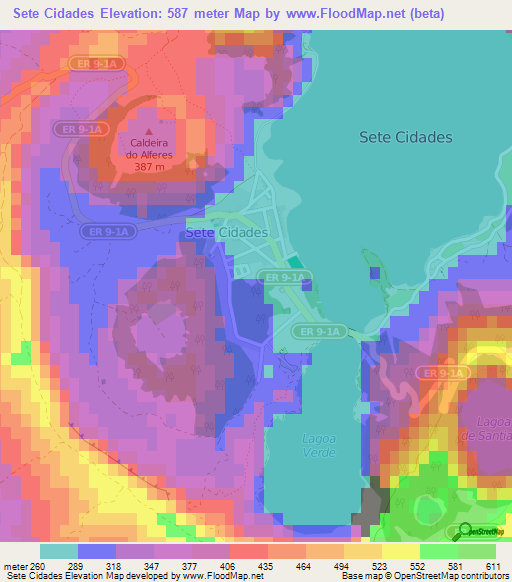 Sete Cidades,Portugal Elevation Map
