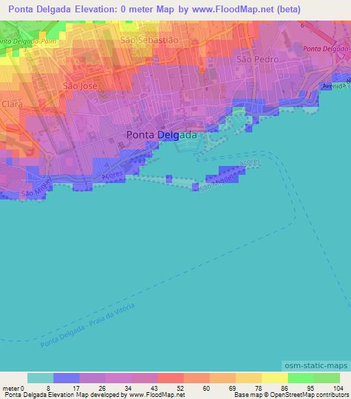 Ponta Delgada,Portugal Elevation Map
