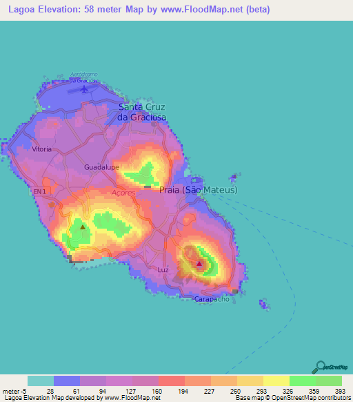 Lagoa,Portugal Elevation Map