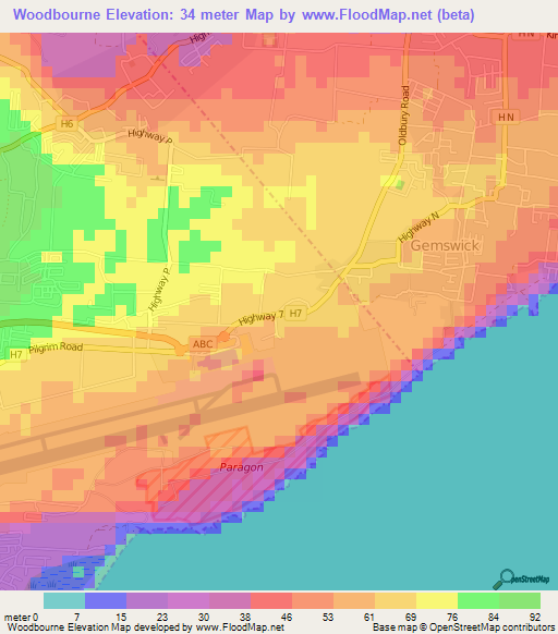 Woodbourne,Barbados Elevation Map
