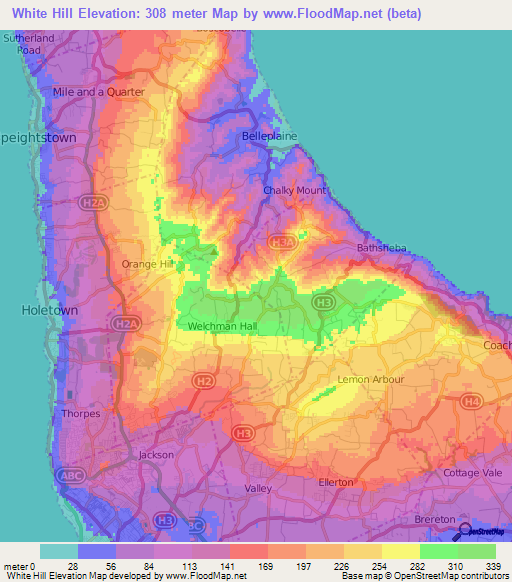 White Hill,Barbados Elevation Map