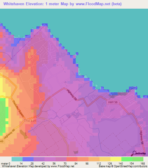 Whitehaven,Barbados Elevation Map