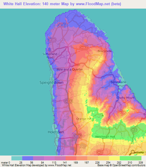 White Hall,Barbados Elevation Map