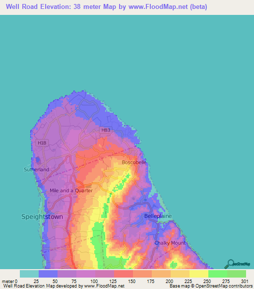 Well Road,Barbados Elevation Map