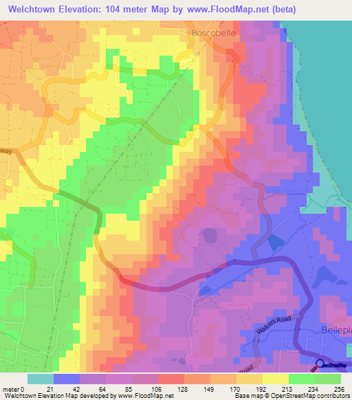 Welchtown,Barbados Elevation Map