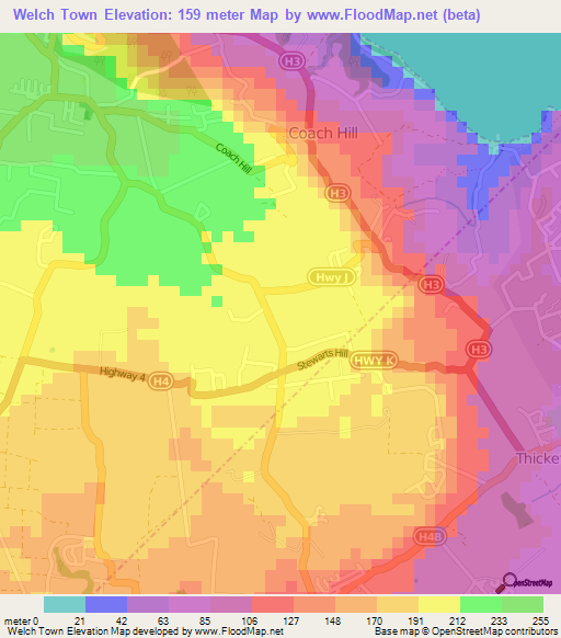Welch Town,Barbados Elevation Map
