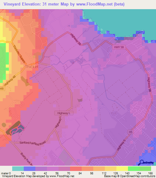Vineyard,Barbados Elevation Map