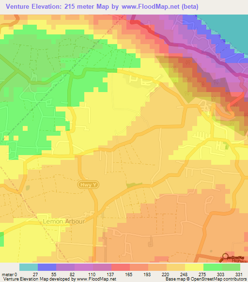 Venture,Barbados Elevation Map