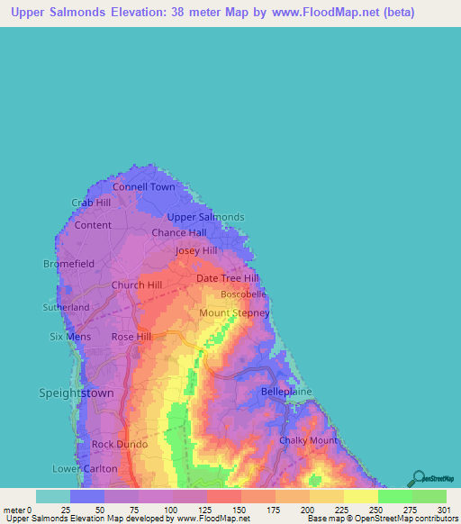 Upper Salmonds,Barbados Elevation Map