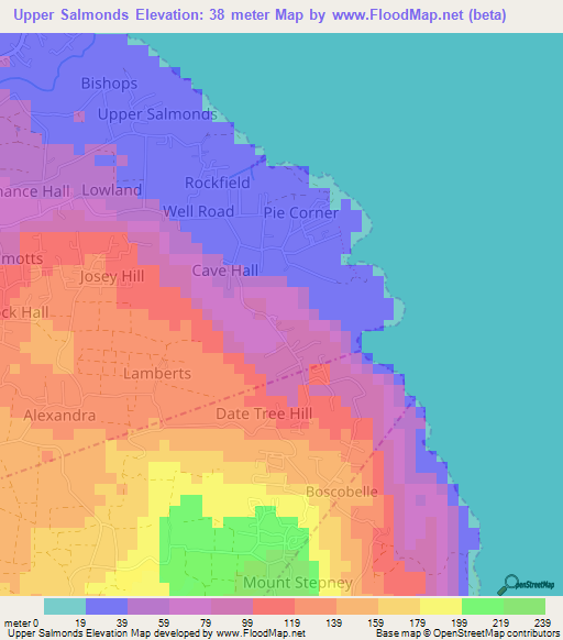 Upper Salmonds,Barbados Elevation Map