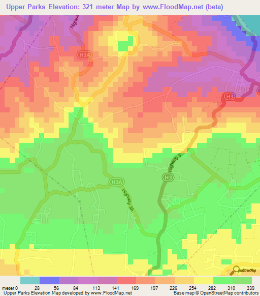 Upper Parks,Barbados Elevation Map