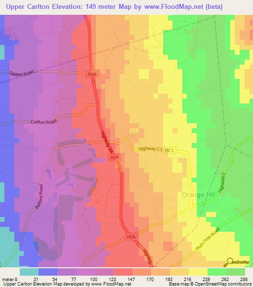 Upper Carlton,Barbados Elevation Map