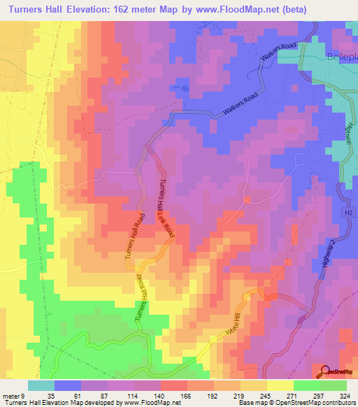 Turners Hall,Barbados Elevation Map