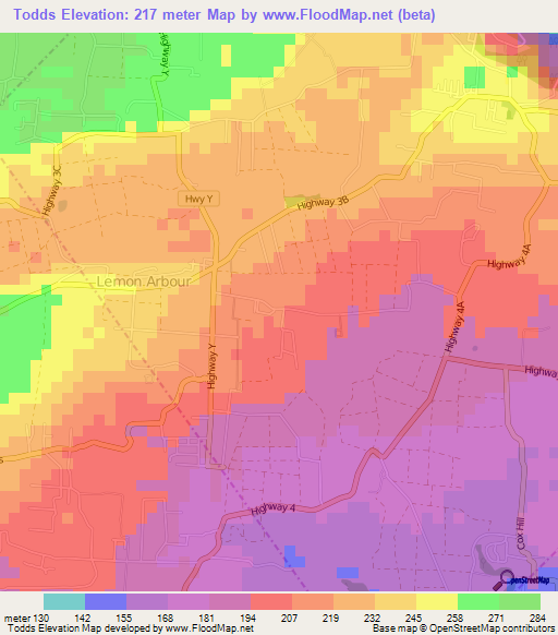 Todds,Barbados Elevation Map