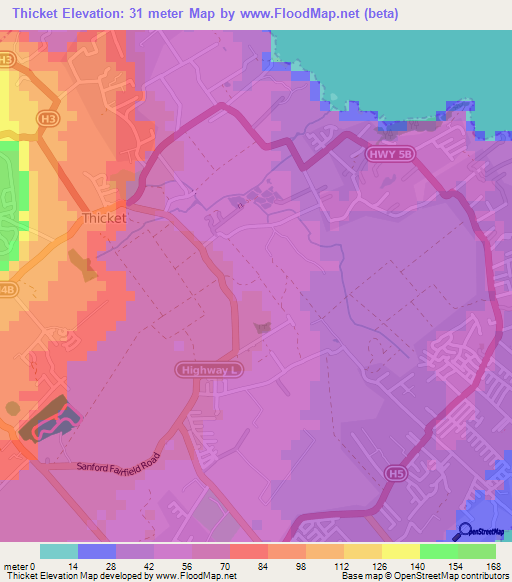 Thicket,Barbados Elevation Map