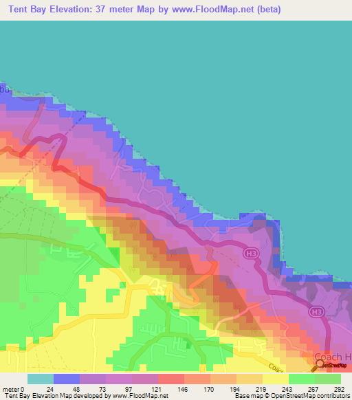 Tent Bay,Barbados Elevation Map