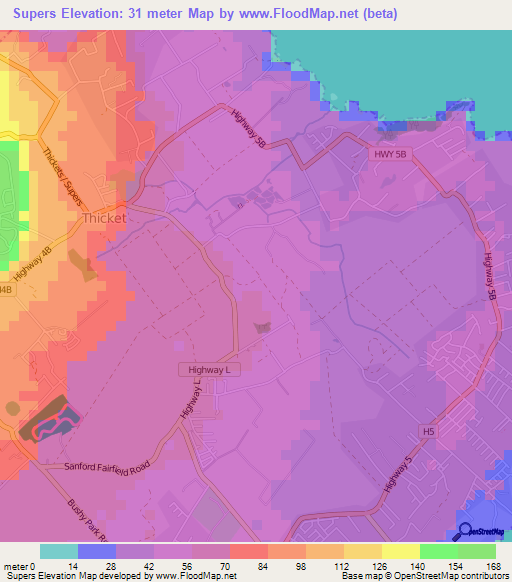Supers,Barbados Elevation Map