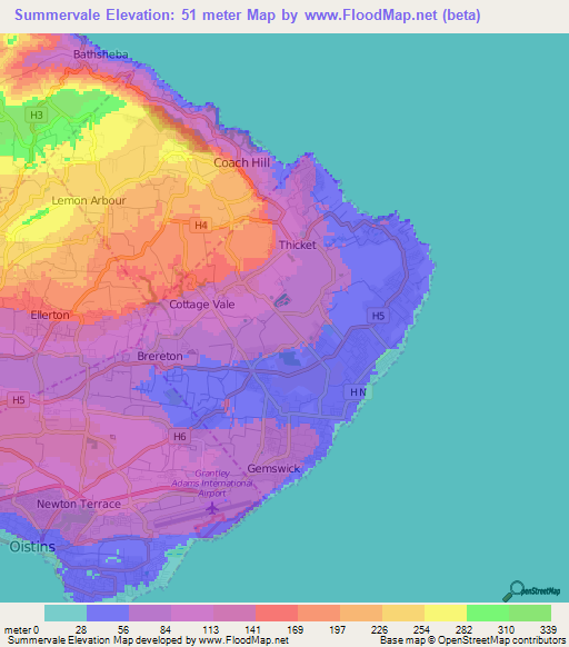 Summervale,Barbados Elevation Map