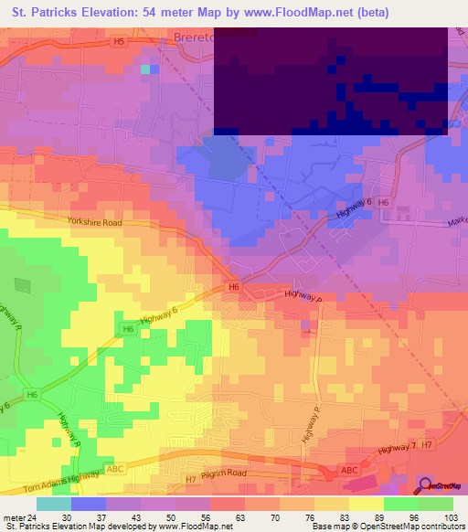 St. Patricks,Barbados Elevation Map