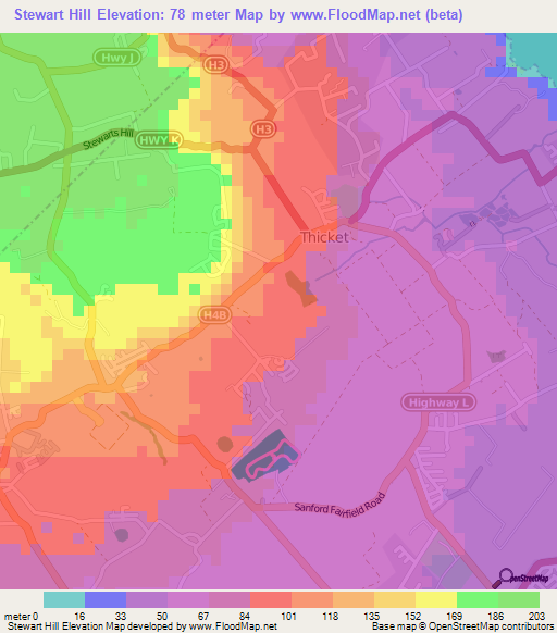 Stewart Hill,Barbados Elevation Map
