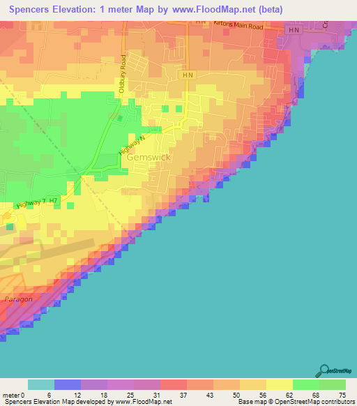 Spencers,Barbados Elevation Map