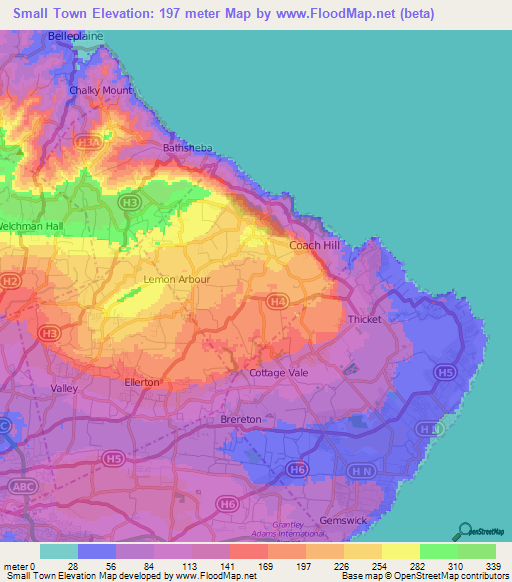 Small Town,Barbados Elevation Map