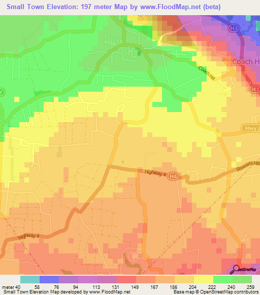 Small Town,Barbados Elevation Map