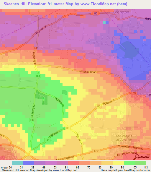 Skeenes Hill,Barbados Elevation Map