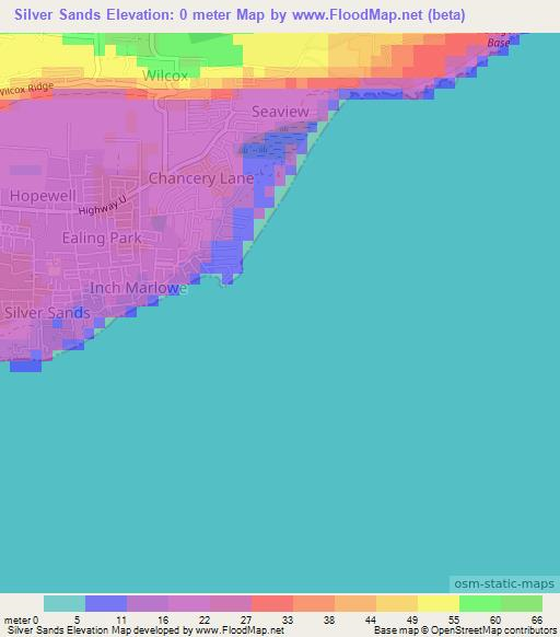 Silver Sands,Barbados Elevation Map