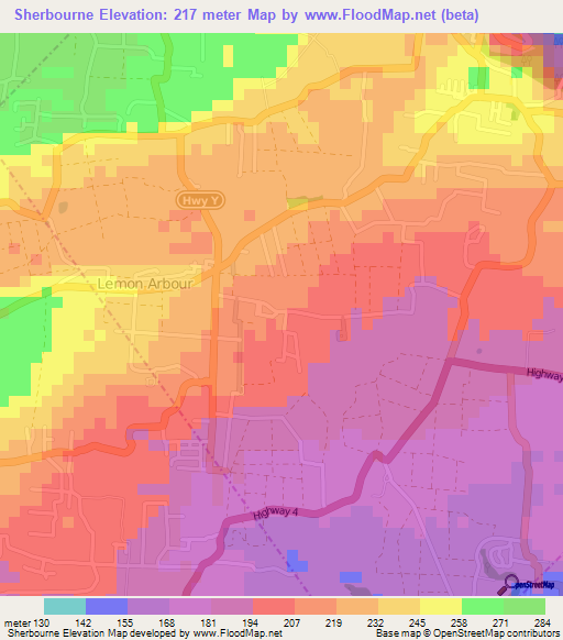 Sherbourne,Barbados Elevation Map