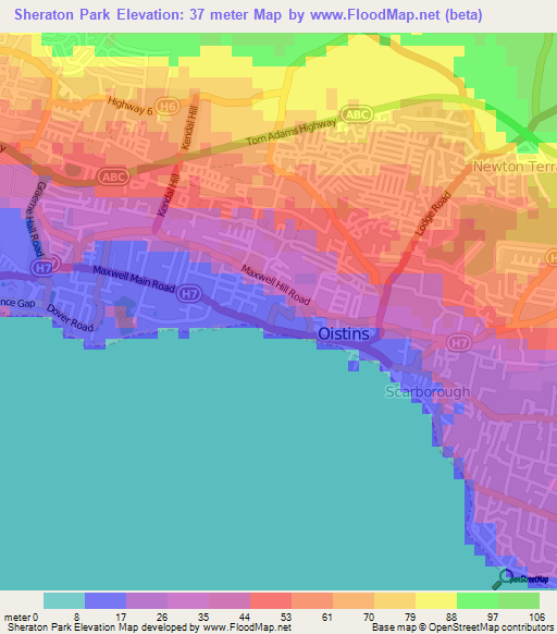 Sheraton Park,Barbados Elevation Map