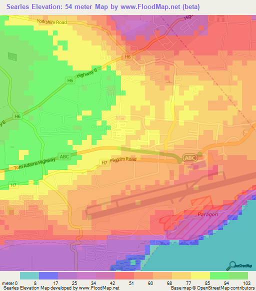 Searles,Barbados Elevation Map