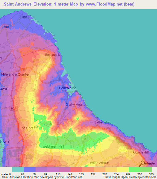 Saint Andrews,Barbados Elevation Map