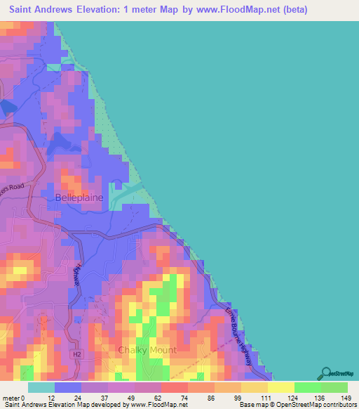 Saint Andrews,Barbados Elevation Map