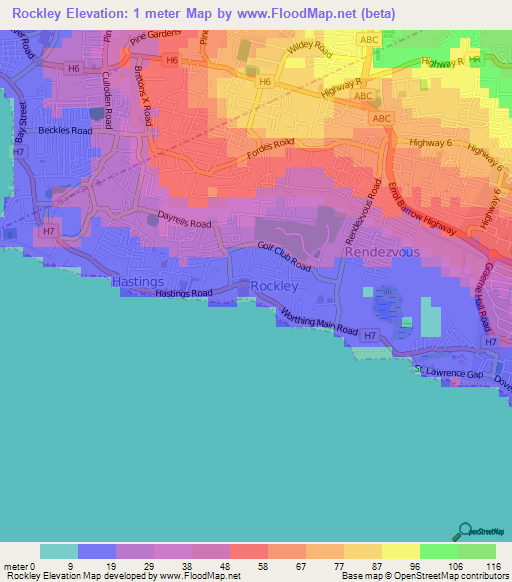 Rockley,Barbados Elevation Map