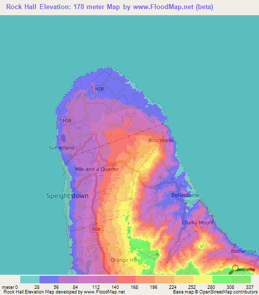 Rock Hall,Barbados Elevation Map