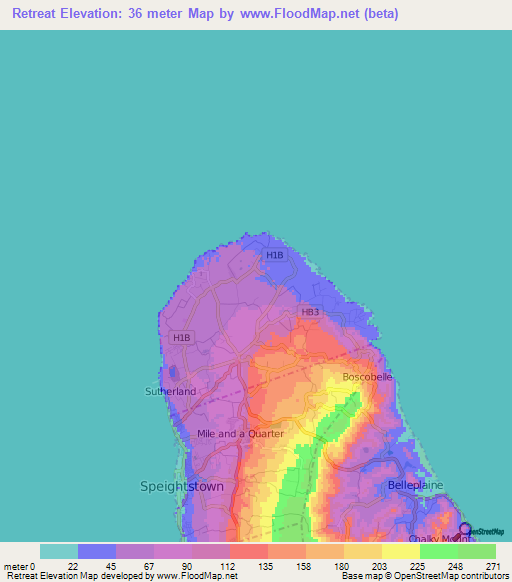 Retreat,Barbados Elevation Map