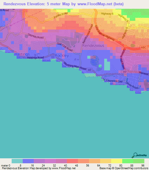 Rendezvous,Barbados Elevation Map