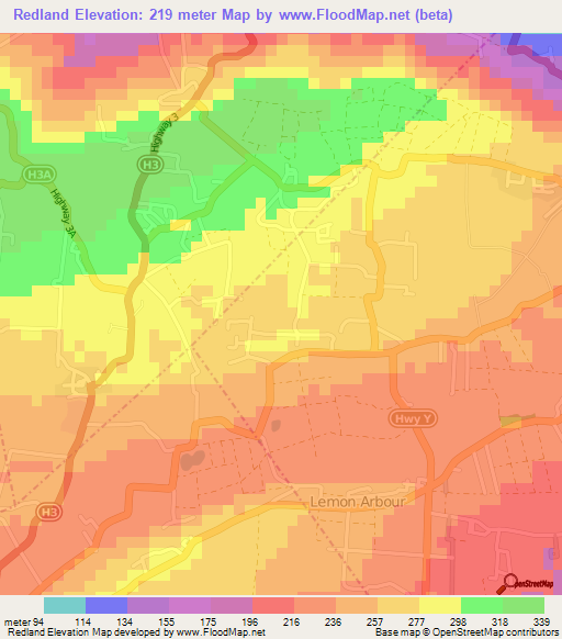 Redland,Barbados Elevation Map