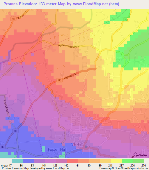 Proutes,Barbados Elevation Map